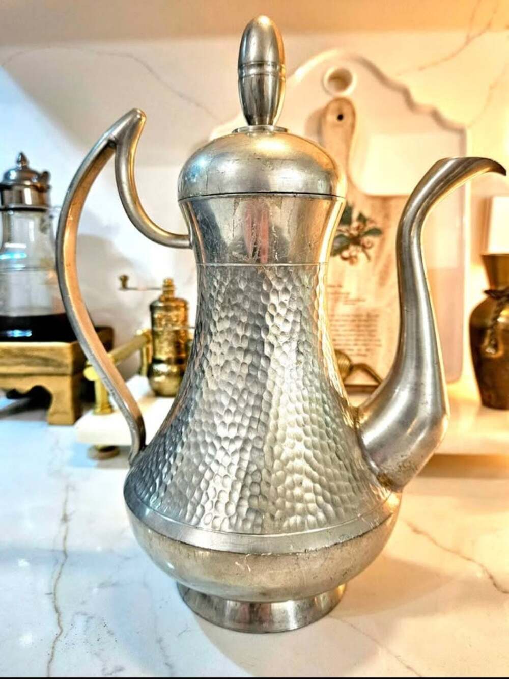 Vintage Hand Hammered Pewter Tea or Coffee Pot